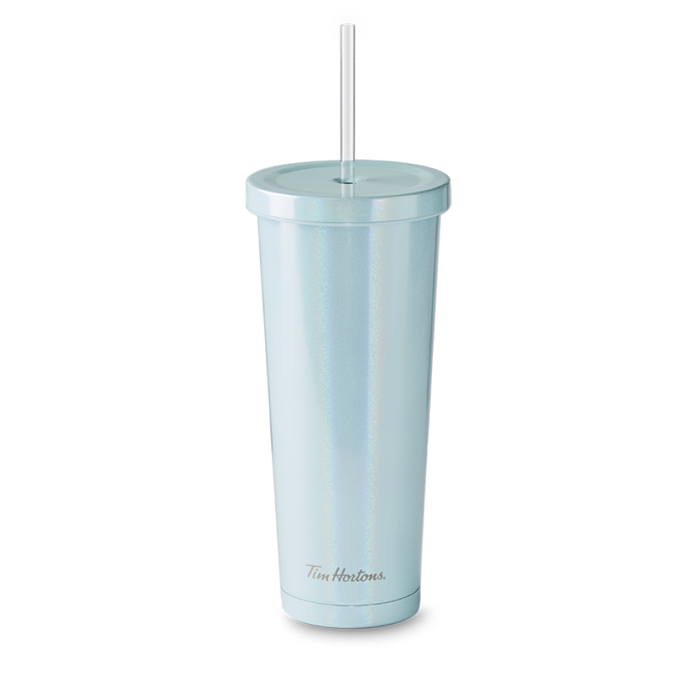 24ozStrawTumblerAquaFront 24oz Stainless Steel Straw Tumbler - Iridescent Mint - Image 1